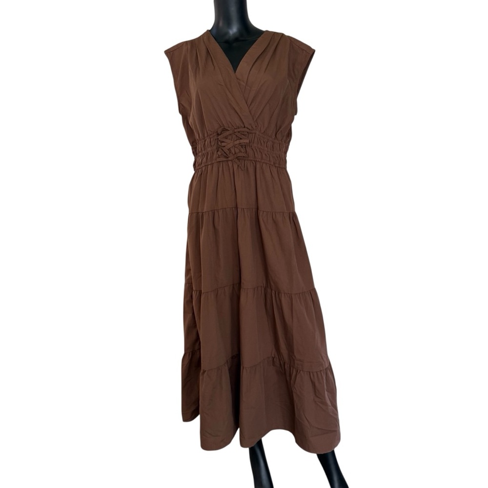 Elegant Brown Sleeveless Midi Dress